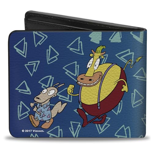 Buckle-Down Men's Nickelodeon Wallet, Bifold, Modern Life Rocko Heffer Poses Blues White, Vegan Leather, 4.0" x 3.5"2