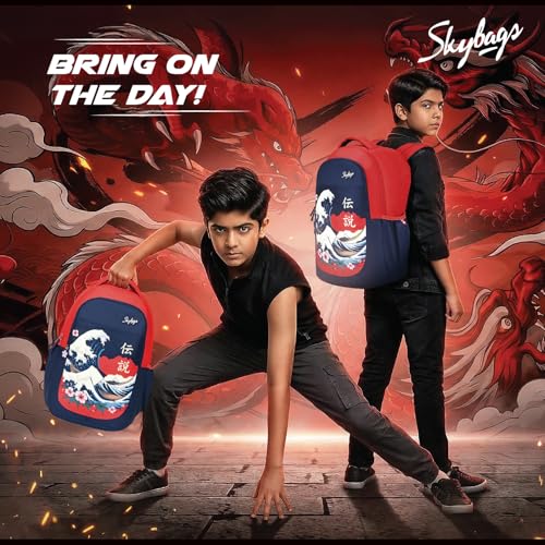 Image of Skybags Kenshi 34L Casual Backpack for Boys & Girls with 3 Compartments & Adjustable Shoulder Strap | Quick Access Front Pocket | Rain Cover | Perfect for School & Travel - Unisex