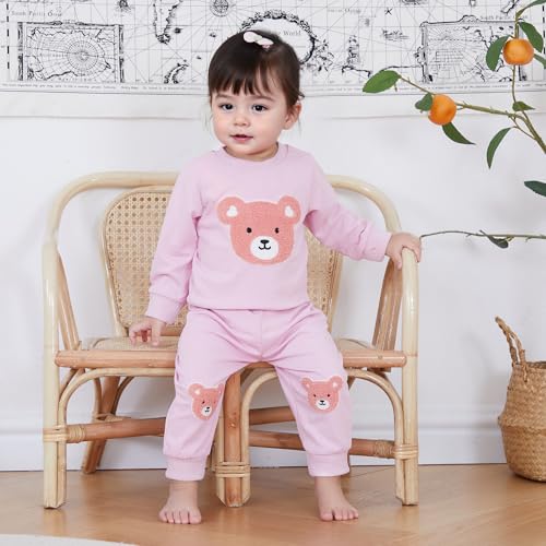 WZTYYDS Toddler Baby Girl Fall Winter Clothes Bear Embroidered Long Sleeve Sweatshirt Pants Outfits Set 2Pcs Sweatsuit3