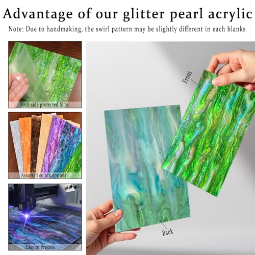 Image of Pearl Glitter Cast Acrylic Sheet 1 /8 Inch for Laser Cutting 12x8 Inch Sparkly Water Stream Pattern Acrylic for Laser Engraving, Crafts, DIY Projects (2, Green, 12x8 Inch)