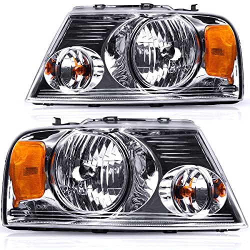 OEDRO Headlight Assembly Replacement for 2004-2008 Ford F150/06-08 Lincoln Mark LT, Headlamp with Amber Reflector Chrome Housing Clear Lens
