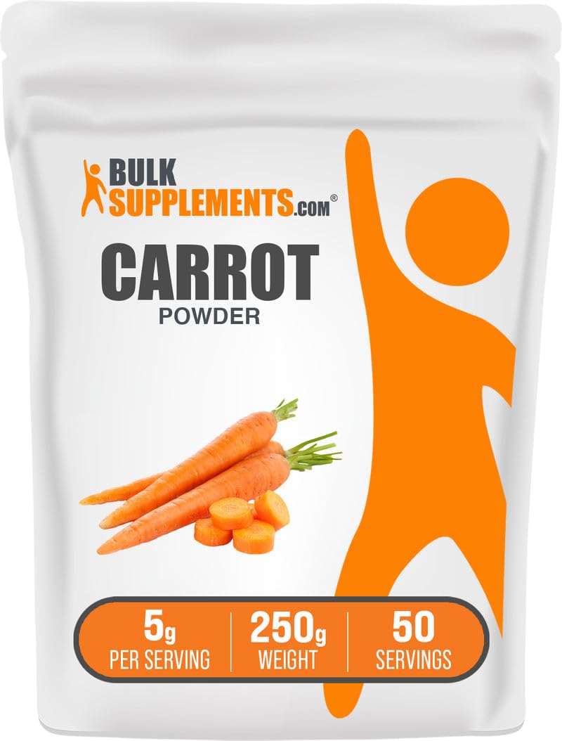 BulkSupplements.com Carrot Powder - Superfood Powder Supplement, Carrot Supplement - for Smoothies & Baking, Vegan & Gluten Free, 5g per Serving, 250g (8.8 oz) (Pack of 1)