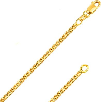 ITALIAN FASHIONS REAL Solid 14K or 10K Yellow or White Gold 0.80mm - 1.3mm Diamond Cut Braided Square Wheat Spiga or Franco Spiga Chain Necklace with Lobster Claw Clasp | Multiple Lengths Available | Men Women | MADE IN ITALY
