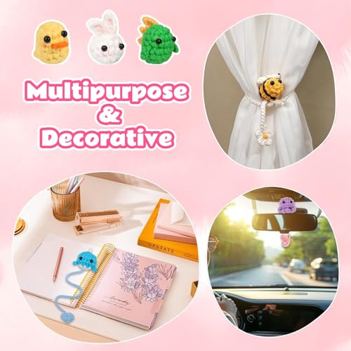 Image of Crochet Kit for Beginners 6 Animal Bookmarks Crochet Kit Video Tutorials Knitting Crochet Supplies for Adults - Easter Gifts Birthday Gift for Women Friends Daughter Yarn-DIY Craft Art