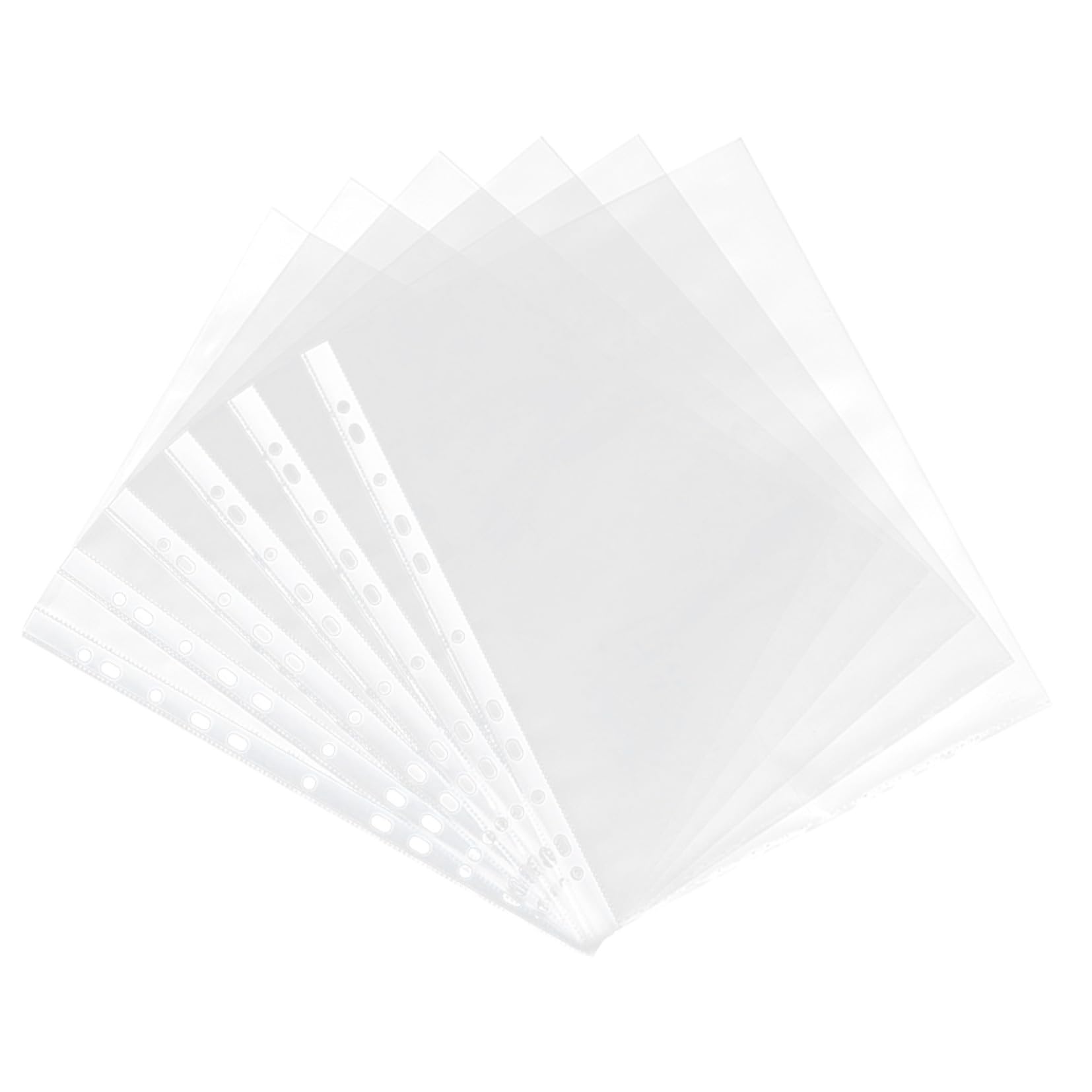 Pochettes Perforées Transparentes A4 en Pp, 11 Trous, Lot de 100, Chemise Rangement Document pour Classeur, Dossiers et Bureau