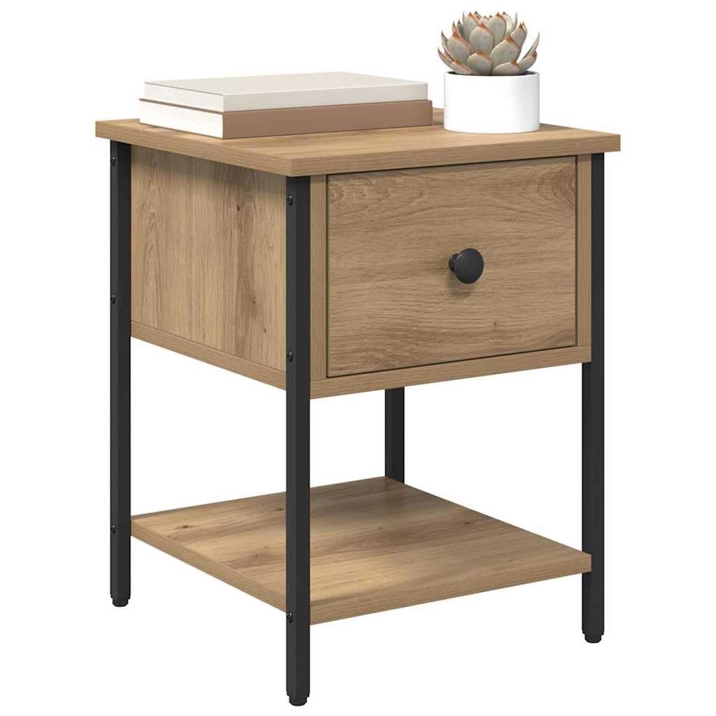 Vidaxl Bedside Table Artisan Oak 34 X 35.5 X 45 Cm Engineered Wood, Bedroom, Modern, Durable Nightstand, Ample Storage Table, Simple Furniture, Compact Lamp Holder, Personal Item Organizer