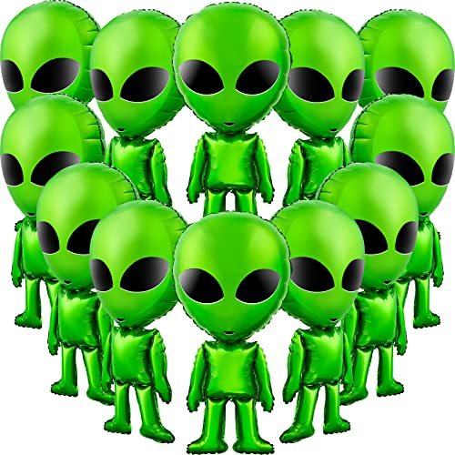 Meooeck 12 Pcs Alien Balloons 31.5 Inch Jumbo Large Green Funny Inflatable Alien Balloons for Halloween Christmas Space Birthday Party Supplies Prop Backdrop Home Trunk or Treat Car Decorations