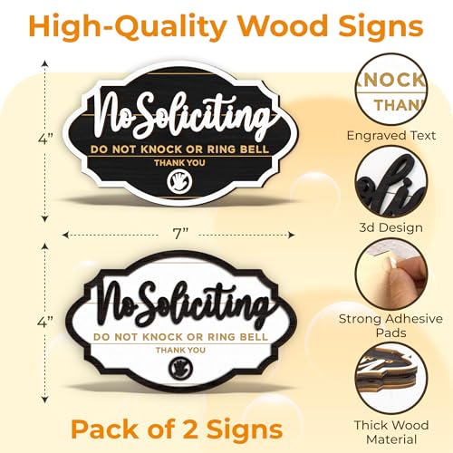 Image of Woodamore No Soliciting Sign For House Door - 2 Pack Do Not Knock Or Ring Doorbell Signs For Front Door Hanging, No Soliciting Signs For Home, No Solicitors Sign For Office