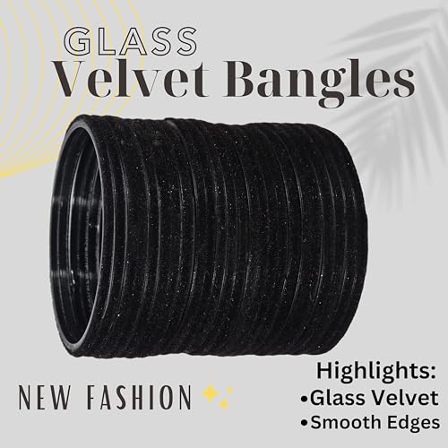 Image of NMII Glass Velvet Bangles Set For Women and Girls | Plain Glass Bangles | Velvet Chudi | Simple Bangles For Women | Stylish Glass Bangles- Set of 24