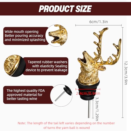 Image of HASTHIP Wine Pourer Red Wine Spout for Wine Bottle Golden Buck Deer Statue Wine Pourer Aerator Universal Wine Bottle Stopper Wine Accessories Gift