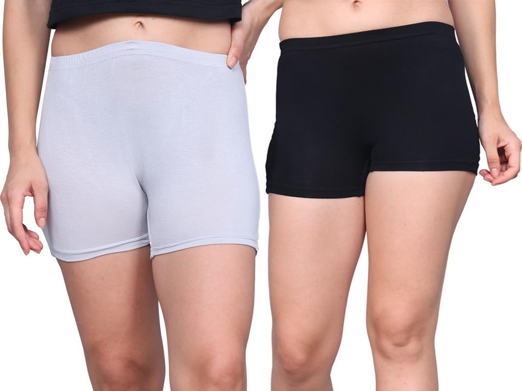 Womens Ultra Soft Mid RIS Bamboo Modal Boyshorts Black/Grey Pack of 2|| Breathable Panties || Anti-Odor, Seamless, Anti Microbial Innerwear Shorties Underwear-image-40