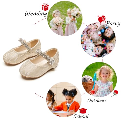 Image of PHIRAMIN Toddler Flower Girl Glitter Dress Shoes Little Girl Ballet Flats Bow Wedding Party