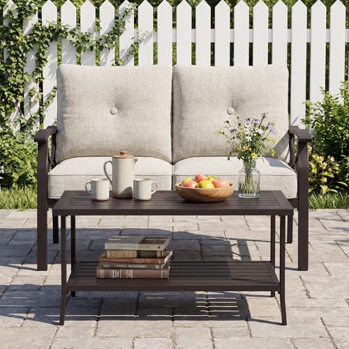 Image of FansaFurn 2-Pieces Outdoor Patio Furniture Set, Outdoor Metal Sectional Furniture with Cushions, Outdoor Conversation Set with Coffee Table for Deck, Backyard, Garden, Balcony, Khaki