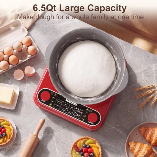 Image of Electric Dough Maker with Ferment Function, 6.5QT Stand Dough Mixer, Dough Kneading Machine with 304 Stainless Steel Bowl, Removable Lid & Knob Control, Ideal for Bread, Pizza, Pasta - Empire Red
