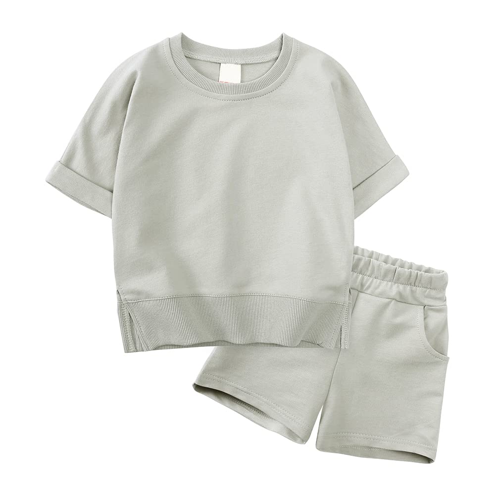 ZFTTZYMX Baby Boys Girls Short Sleeve Tops + Shorts Summer Cotton Clothes Set Kids Solid Casual Outfits 2PCS