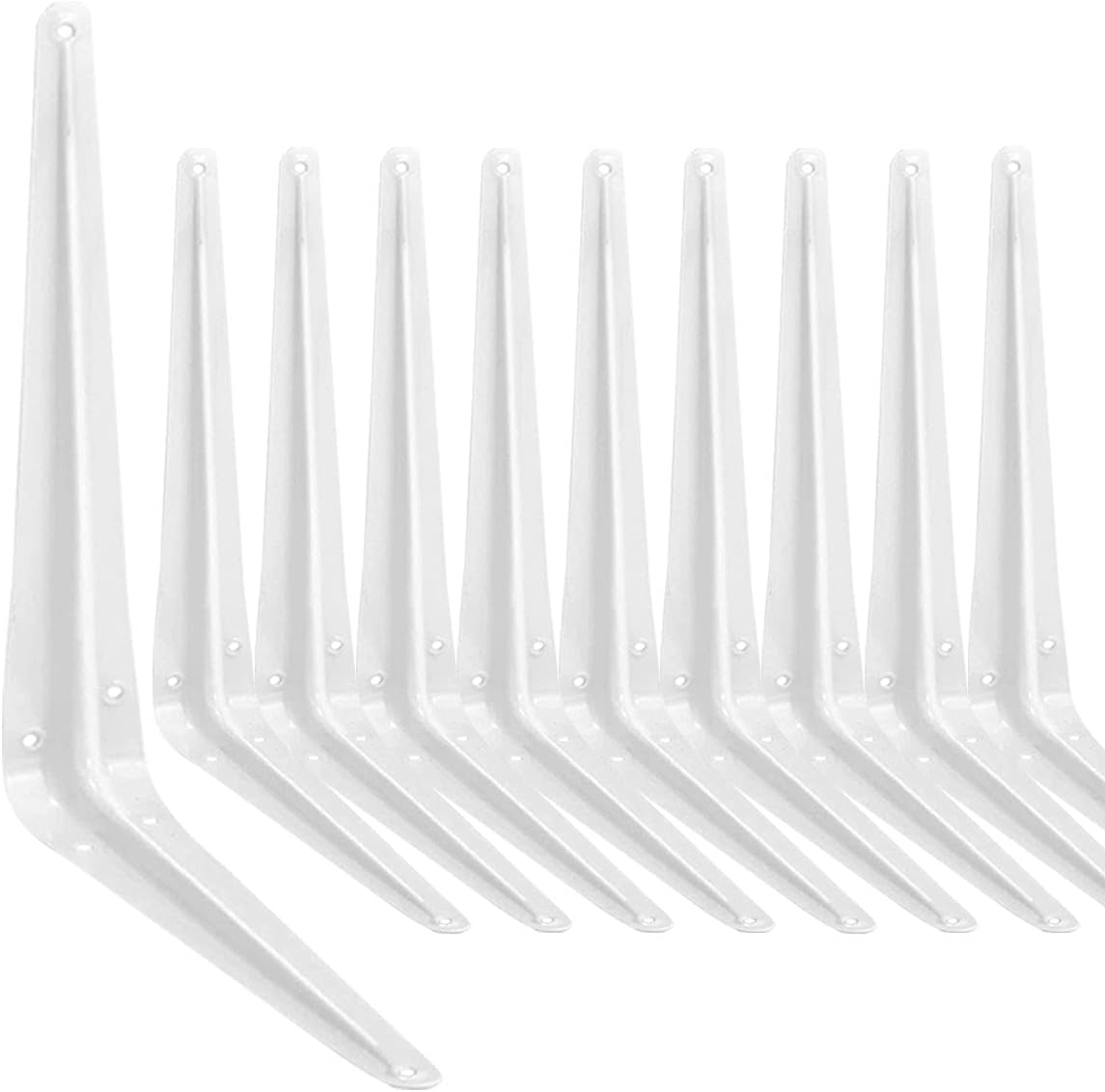 Shelf Bracket 12×10 in, 10 PCS White Shelving Brackets, L Brackets for Shelves Shelf Install, Bookshelf, Garden Boards
