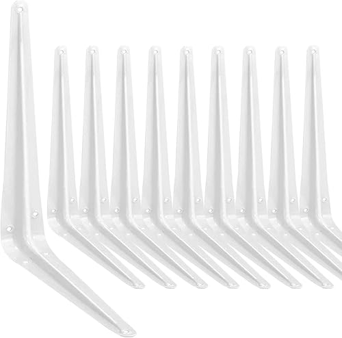 Soporte de estante de 12 x 10 pulgadas, 10 soportes blancos para estantería, soportes en L para instalación de estantes, estantería, tablas de jardín
