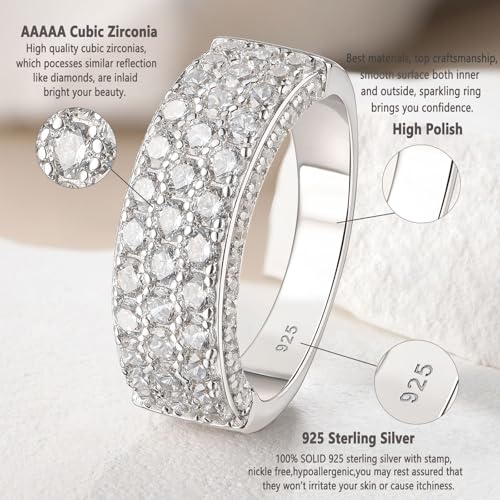 Wide Wedding Bands for Her AAAAA 925 Sterling Silver Engagement Rings for Women Bridal Eternity Cz Size 5-103