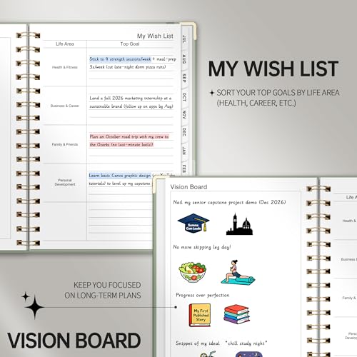 Academic Planner 2026-2027, Weekly and Monthly, A5 Size (5.7" x 8.3"), July 2026 - June 2027, To-do List for Tracking, for School, Home, Office, Hardcover, 12-Month Tabs (Light Green) - Image 6