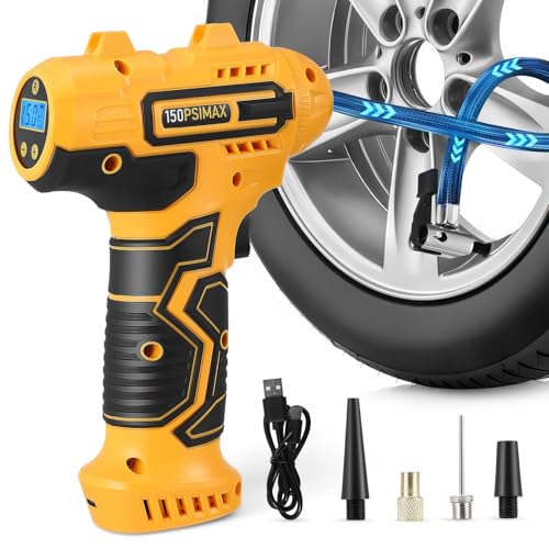 GJCrafts Elektrische Luftpumpe & Akku Kompressor für Fahrrad, Luftmatratze & E-Scooter, Tragbar, Digitales Display, Automatische Abschaltfunktion, USB-C, LED-Beleuchtung, Robuste Metallkonstruktion