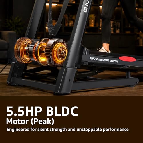 Image of Maxpro Dynamiq 5.5 Hp Peak BLDC Motor |18km /h Speed |15 Level Motorized Incline |130Kg User Weight |Auto Lubrication | Auto Incline Hydraulic Foldable Treadmill for Home use