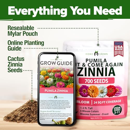 Image of HOME GROWN Dwarf Zinnia Seeds Mix - 700 Pumila Zinnias Seeds for 2026 | Zinna Flower Seed for Planting Outdoors | Colorful Cut Annual Flowers for Summer Gardens & Containers (Zinnia elegans)
