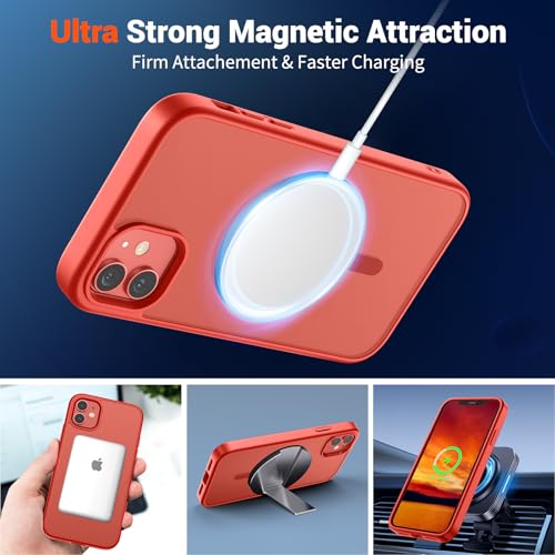 Image of SUPFINE Magnetic for iPhone 12 Case /iPhone 12 Pro Case (Compatible with MagSafe)(Military Grade Drop Protection) Slim Translucent Matte Shockproof with Anti-Fingerprint Phone Case,Red