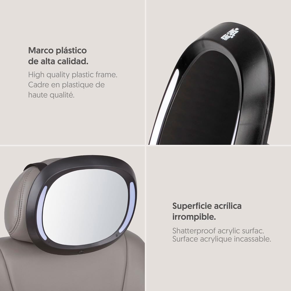 Interbaby Specchio auto per seggiolino posteriore con luci Led e telecomando, Nero