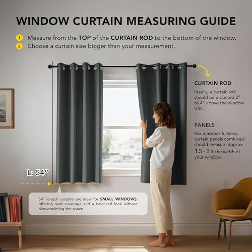 Image of Deconovo Thermal Insulated Wide Grey Curtains Energy Saving Noise Reducing Eyelet Blackout Curtains for Bedroom Living Room, 90 x 54 Drop Inch, 1 Pair, Dark Grey
