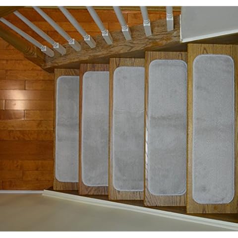 Trendy Stair Tread Treads Indoor Skid Slip Resistant Carpet Stair Tread Treads Machine Washable 8 ½ inch x 30 inch (Set of 13, Smoke White) Cover