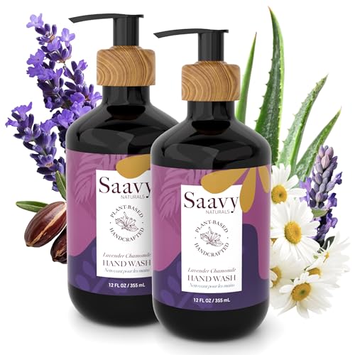 Saavy Naturals Hand Wash – Plant-Based Liquid Hand Soap with Aloe Vera, Shea Butter & Essential Oils – Sulfate-Free, Moisturizing, Food-Grade Ingredients – Lavender Chamomile – 12 fl oz, 2 pack