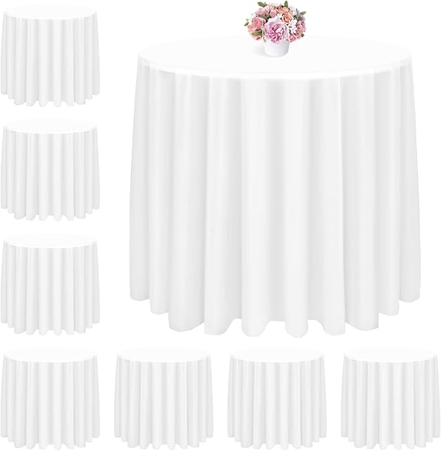 Pesonlook 8 Pack Round Disposable Table Cloth 84" White Plastic Round Table Covers Waterproof Table Cloth for Picnic BBQ,Weddings,Banquet Indoor or Outdoor(White)