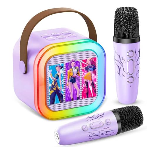 Karaoke Machine Kids, Upgrade Karaoke Machine 2 Wireless Microphones, Mini Karaoke Bluetooth Speaker with Party Led Lights, Gifts for Boys Girls Children Toddler, Toys for Children (LMNTMKF-purple)