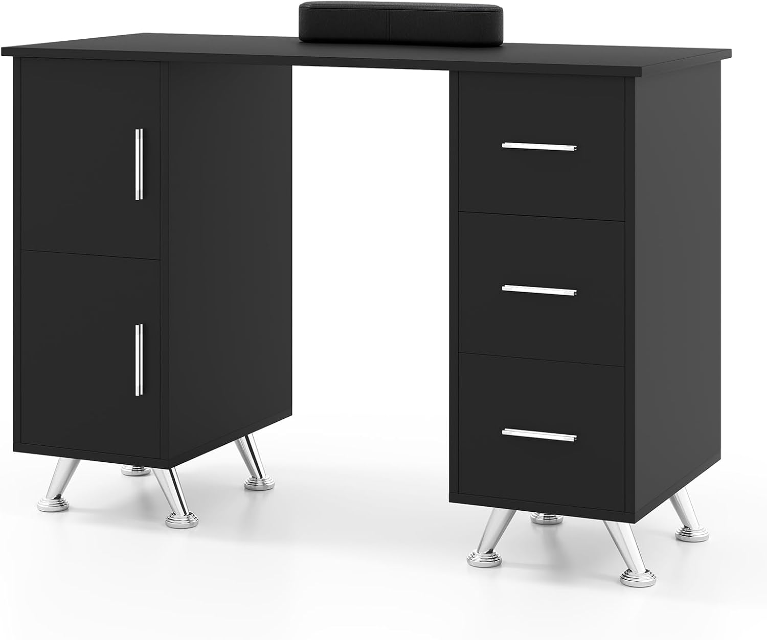 WELLHUT Nail Desk, Manicure Table for Nail Tech, Wooden Salon Station, Acetone Resistant Nail Table Computer Desk with 3 Drawers, 2 Large Cabinets, Removable Arm Rest for Home Spa Beauty Salon