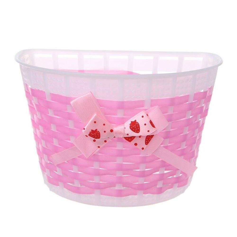 MOTUZP Kids Bike Basket Woven Bike Basket Waterproof Storage Bicycle Basket Plastic Baskets Scooters 7.8×5.1×4.3in Waterproof Plastic Woven Children Bicycle Basket(Pink) — image 1