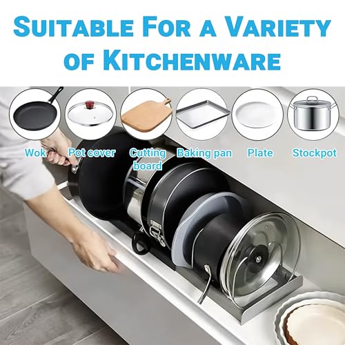 Image of Livzing Expandable Cookware Organizer, Stainless steel Adjustable Dividers for Space saving storage for pan lids, baking trays Pot & Pan Organizers Rack,Pot Lid Organizers,Pot racks,Pot holder,Kitchen
