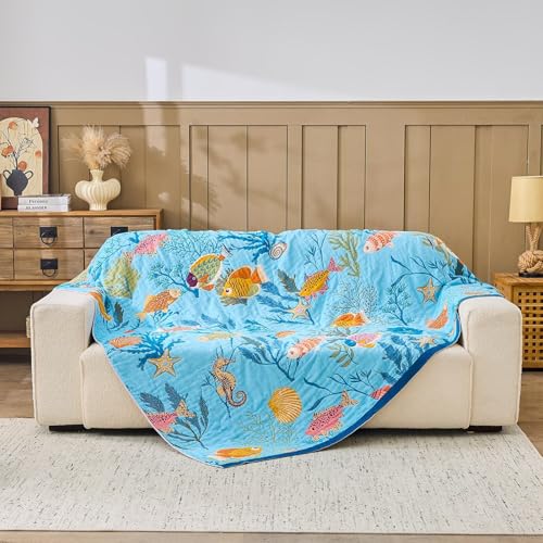 Image of XIBLC Boho Throw Blanket 100% Cotton Vintage Blanket Muslin Woven Flower Decorative Throw Blankets All Season Bohemian Rustic Farmhouse Decor Quilt for Bed (Blue 90 inchx98 inch)