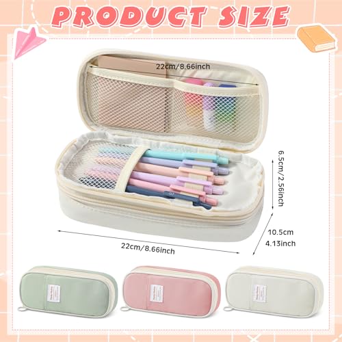 Image of Lincia 3 Pcs Large Capacity Pencil Case Back to School Gifts Big Pencil Pouch 3 Compartment Stationery Pen Bag for Teen Boys Girls Men Women(Beige, Pink, Green)