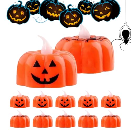 Luces De Té Eléctricas,Parpadeo Halloween Calabaza LED Velas Decoración | 12 Uds Halloween LED Luces Para Boda Navidad Celebración