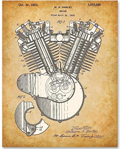 Harley Davidson Engine - 11x14 Unframed Patent Print - Makes a Great Gift Under $15 for Hog Riders