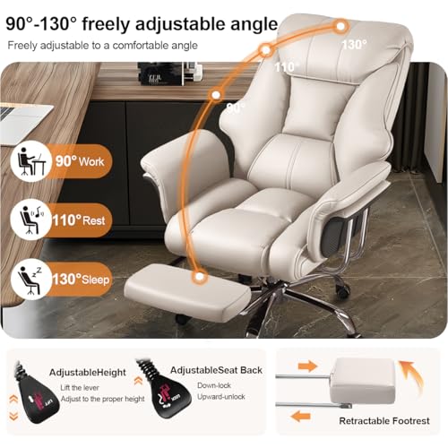 Image of Big and Tall Office Chair Wide Seat Ergonomic Leather Executive Desk Chair with Leg Rest, Heavy-Duty 550 lbs Adjustable Height Computer Gaming Chairs