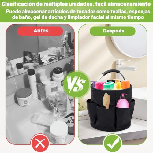 Miniatura 2 de Cesta Organizador Productos Limpieza Plegable Con Asa 6 Bolsillos Exteriores, Bolsa Conservación Herramientas Tela Oxford Impermeable, Cestas Almacenamiento Portátil Para Hogar, Baño,Jardín Negro