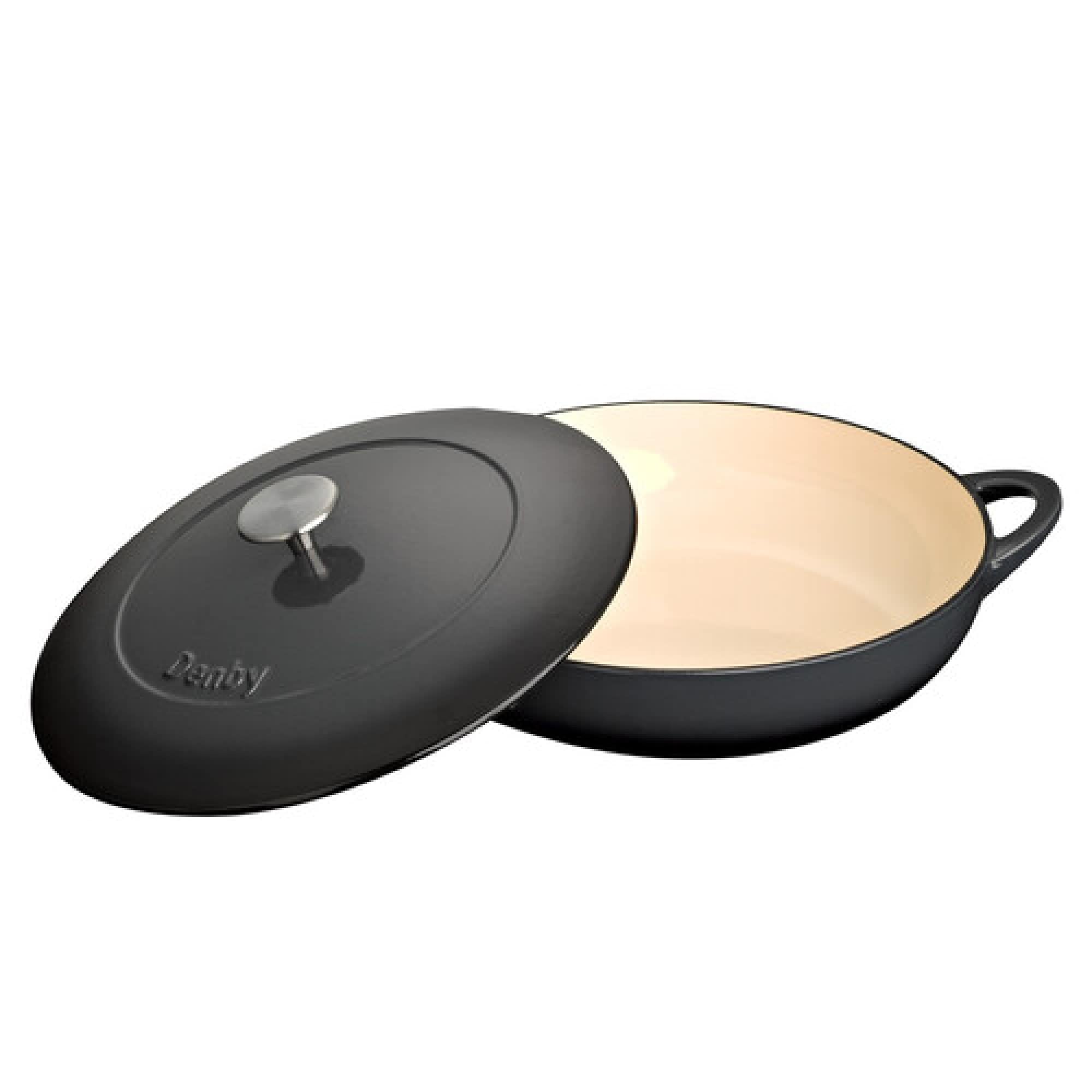 Denby - Halo Black Cast Iron Casserole Dish - 3.8L Capacity Dutch Oven, Shallow Oven Safe Pot, Suitable For All Hob Types - Premium, Enamelled - Dishwasher Safe Cookware - 30cm