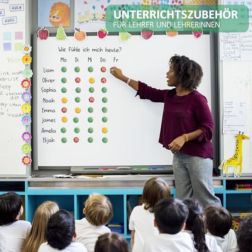 BIROYAL 90 STK. Smiley Magnete Belohnungstafel | Magnete Smiley ø30mm | Kühlschrank Magnet für Whiteboard, Belohnungs Kinder, Tafeln | Starke haftende Flach-Magnet | Lehrer Zubehör | 3 Emoticons