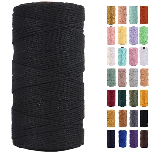 MAOQIAN Black Macrame Cord 2mm x 220Yards,Colored Cotton Rope Colorful