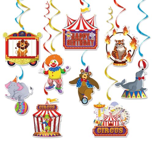 9pcs Carnival Hanging Swirl Decorations Circus Animal Party Decorations Baby Shower Decor Tiger Clown Bear Elephant Lion Birthday Party Supplies
