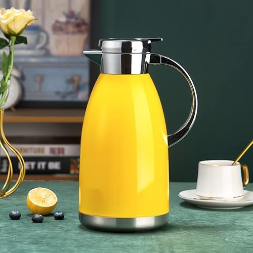 保温ポット 卓上用ポット エアーポット 3リットル ステンレス製 魔法瓶 真空 家庭用 1.8L 2.3L (イエロー,容量 1.8L)