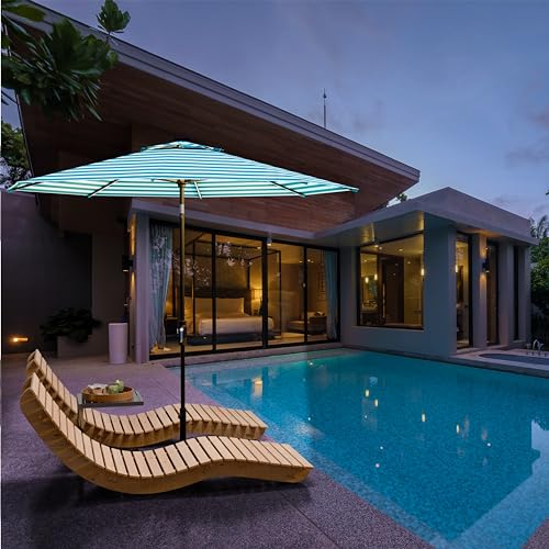 Image of Midtown Umbrellas LED Swilt - 9 Ft Solar LED Patio Umbrella, Cobalt Stripes