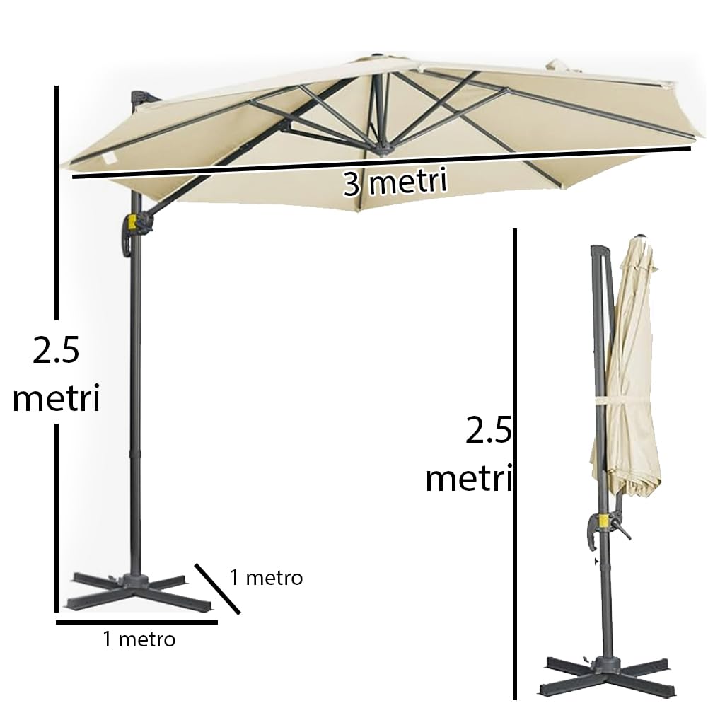 BAKAJI Ombrellone da Giardino Diametro 3 Metri Ruotante con Struttura Acciaio Inossidabile Incrinabile, Palo Decentrato, 8 Stecche, Base a Croce, Ideale Giardino, Terrazzo, Esterno
