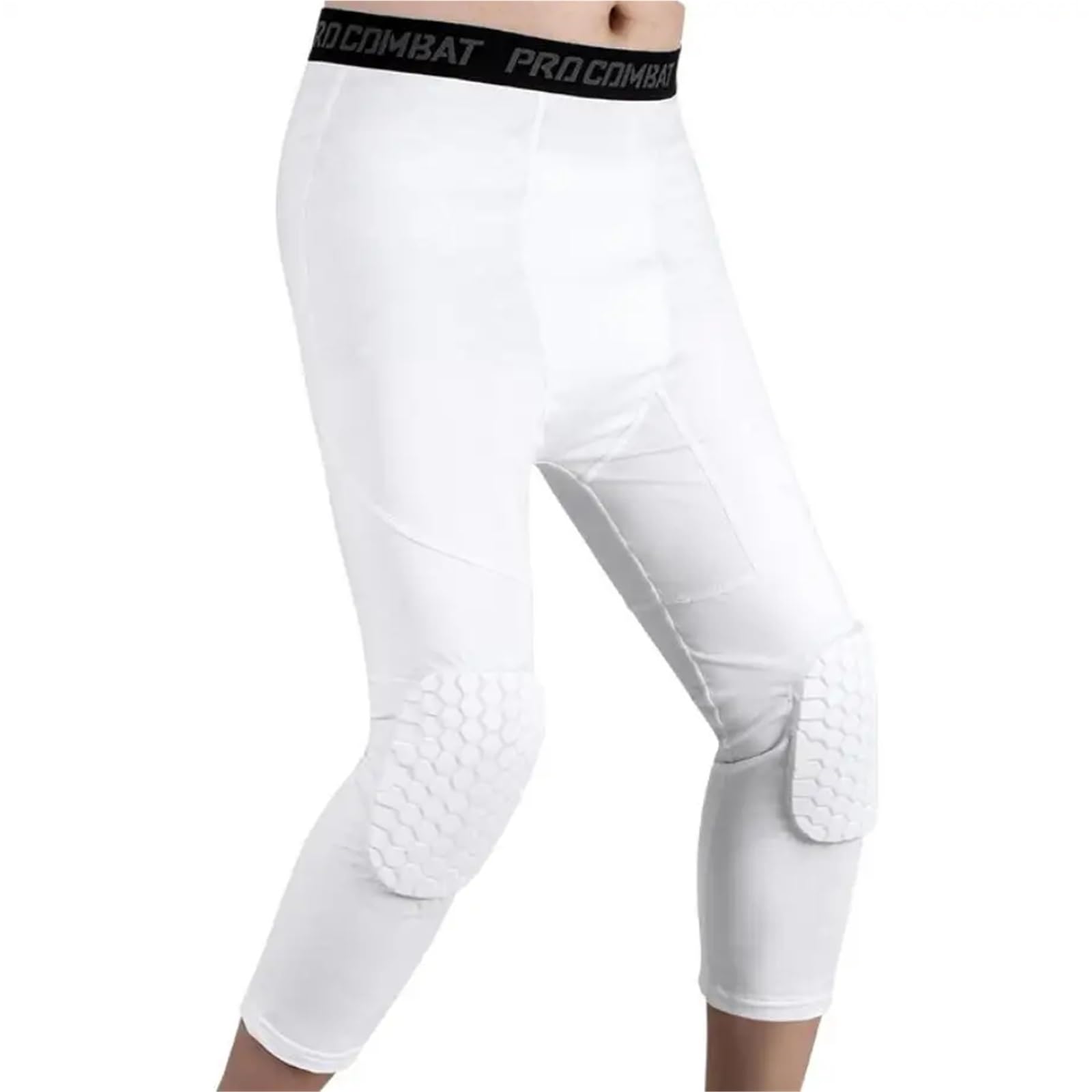 Legging homme sport avec protection genoux rembourrée anti-collision pour basket et fitness blanc M